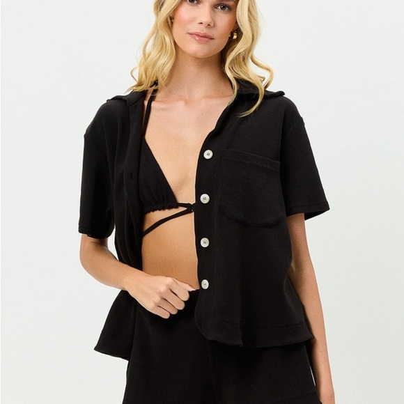 Frankie’s Bikinis Coco Terry Button Up Shirt (P) - Picture 1 of 7